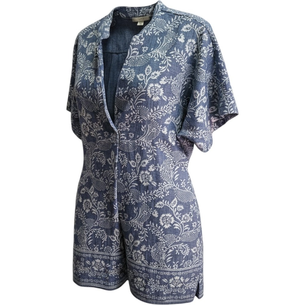 Lands End Top Womens Medium Blue Floral Polynesian‎ Tunic